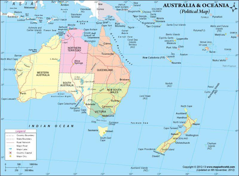Australia Continent Countries & Capitals, Currency with Code