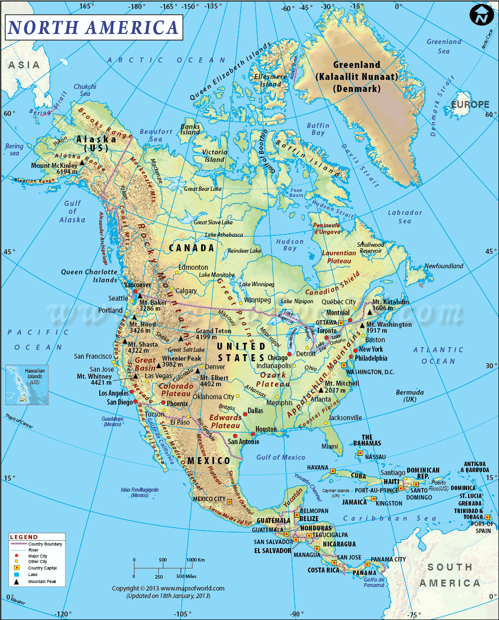 North America Continent Countries & Capitals,Currency with Code